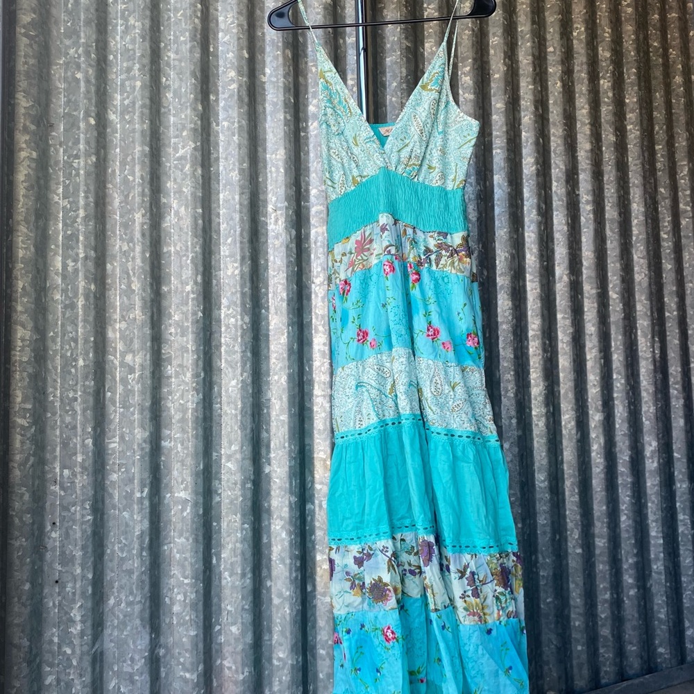 Magic Turquoise Floral Patchwork Maxi Dress